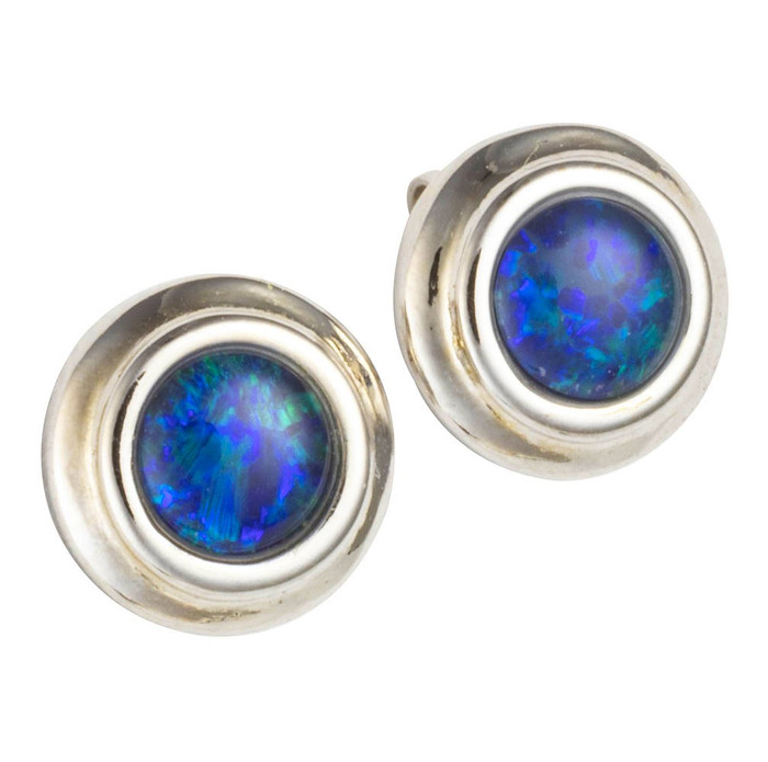 CHIC RADIANCE STERLING SILVER AUSTRALIAN OPAL STUD EARRINGS
