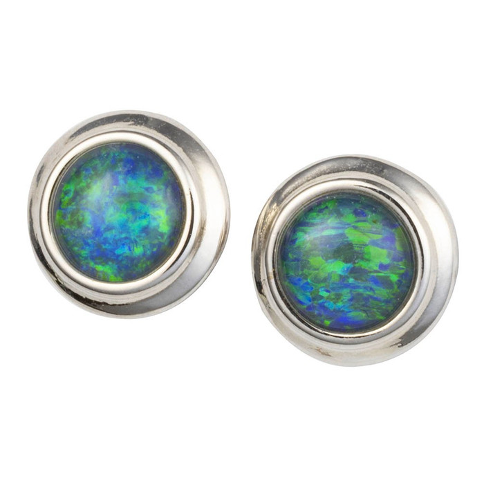 REGAL BLOOM STERLING SILVER AUSTRALIAN OPAL STUD EARRINGS