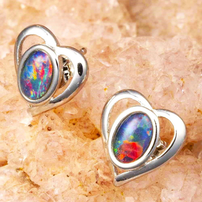 AURA LUST STERLING SILVER AUSTRALIAN OPAL STUD EARRINGS