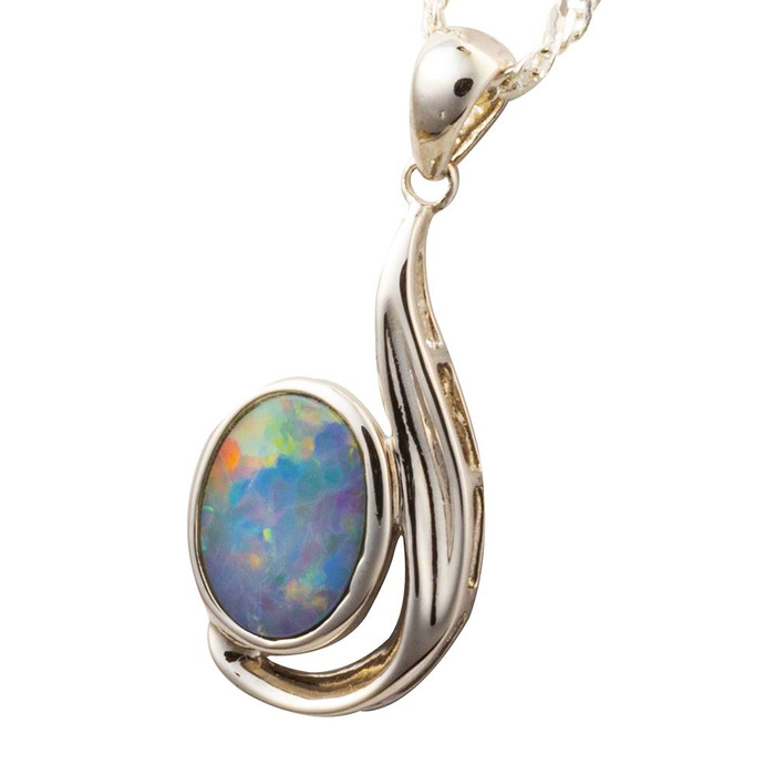 *COLOR VORTEX STERLING SILVER AUSTRALIAN OPAL NECKLACE