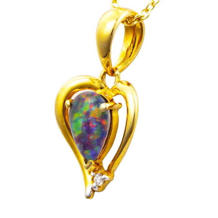 * DIRECT SUN 14KT GOLD & DIAMOND AUSTRALIAN OPAL NECKLACE