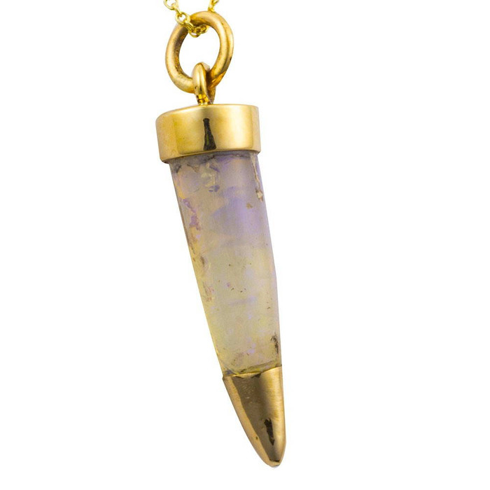 * 30 MILLION YEAR OLD 14KT GOLD OPALIZED  BELEMNITE PENDANT
