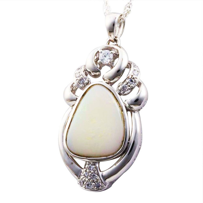 *DESIGNER SPARK STERLING SILVER AUSTRALIAN WHITE OPAL NECKLACE