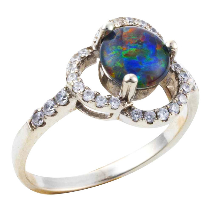 * 1 CRYSTAL BALL STERLING SILVER AUSTRALIAN OPAL RING