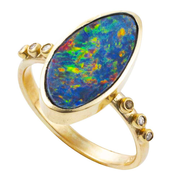 * 1 BREATHE DEEP 14KT GOLD & DIAMOND AUSTRALIAN OPAL RING