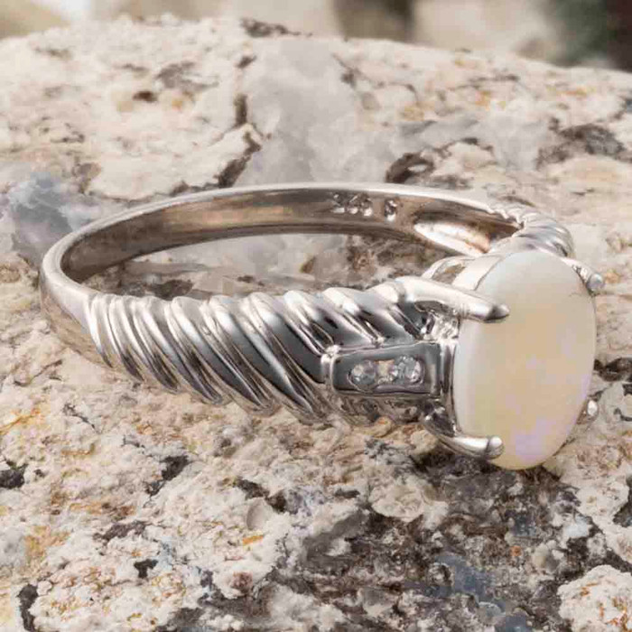 MOON BUNNY STERLING SILVER AUSTRALIAN WHITE OPAL RING