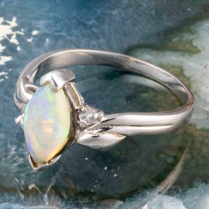 QUEEN OF STARS STERLING SILVER AUSTRALIAN WHITE OPAL RING