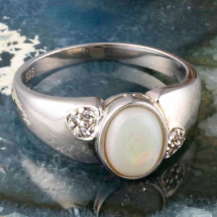 SOLAR SNUGGLE STERLING SILVER AUSTRALIAN WHITE OPAL RING
