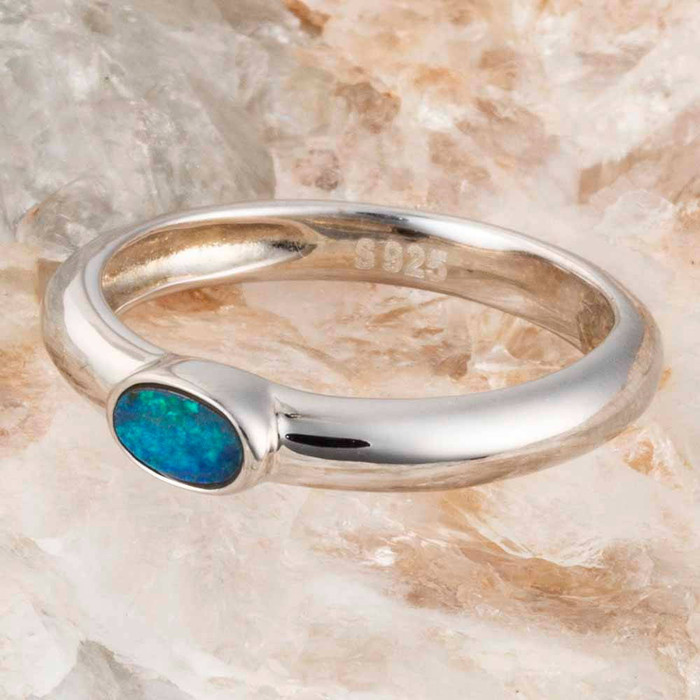 GREEN GUMDROP STERLING SILVER AUSTRALIAN OPAL RING