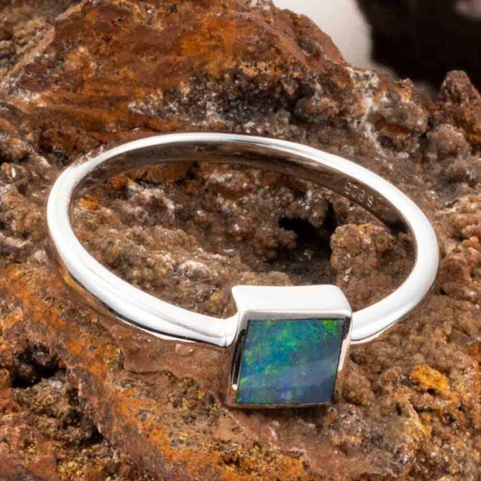 *DEEP SEA BLOOM STERLING SILVER AUSTRALIAN OPAL RING