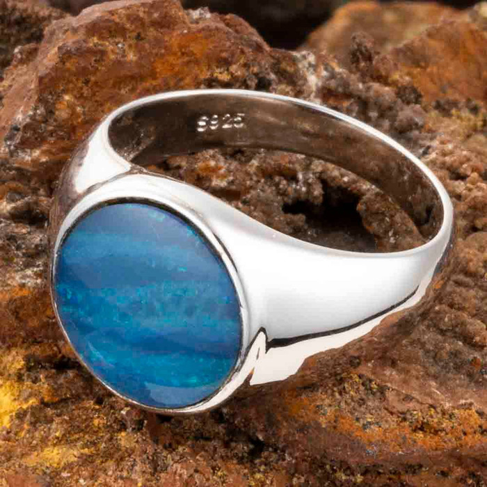AROUND THE RIVERBEND STERLING SILVER AUSTRALIAN OPAL RING