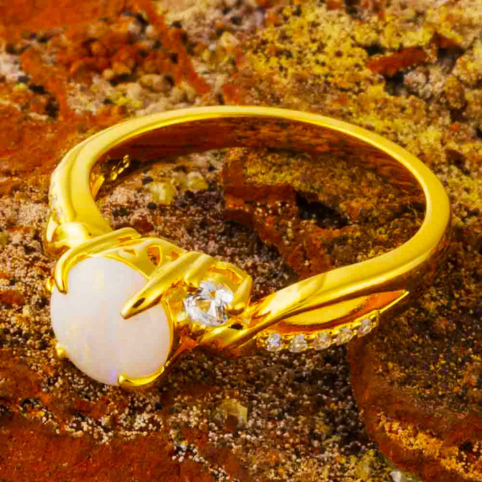 *DEWDROP 18KT YELLOW GOLD PLATED AUSTRALIAN OPAL RING
