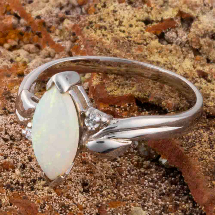 *RAIN & DRIFT STERLING SILVER AUSTRALIAN SOLID WHITE OPAL RING