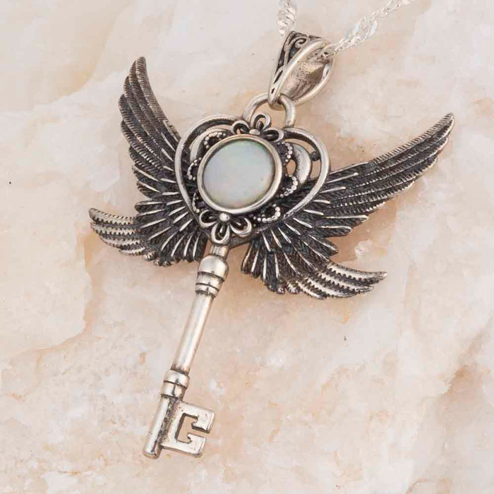 HEAVENS KEY STERLING SILVER AUSTRALIAN OPAL NECKLACE HEAVENS KEY STERLING SILVER AUSTRALIAN OPAL NECKLACE