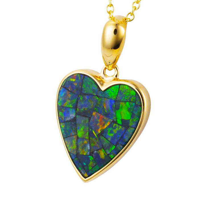 * A LOVING HEART 14KT YELLOW GOLD AUSTRALIAN OPAL NECKLACE