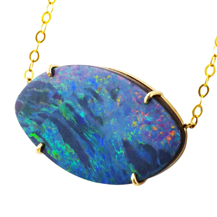 KEY TO MY HEART 14KT YELLOW GOLD AUSTRALIAN OPAL NECKLACE