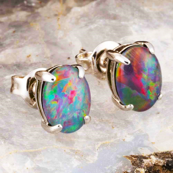 IVYRIDGE STERLING SILVER AUSTRALIAN OPAL STUD EARRINGS