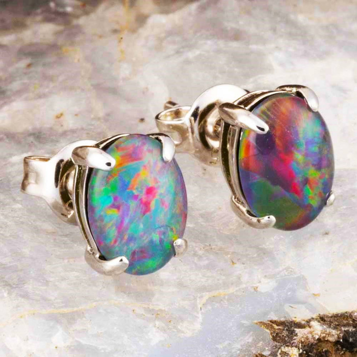 IVYRIDGE STERLING SILVER AUSTRALIAN OPAL STUD EARRINGS