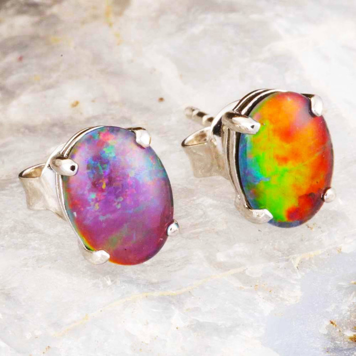 VELVETBREEZE STERLING SILVER AUSTRALIAN OPAL STUD EARRINGS
