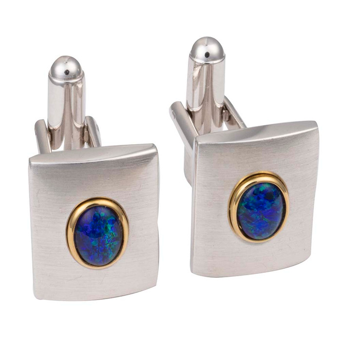 MOSSFELL 18KT GOLD PLATED GENUINE AUSTRALIAN OPAL CUFFLINKS