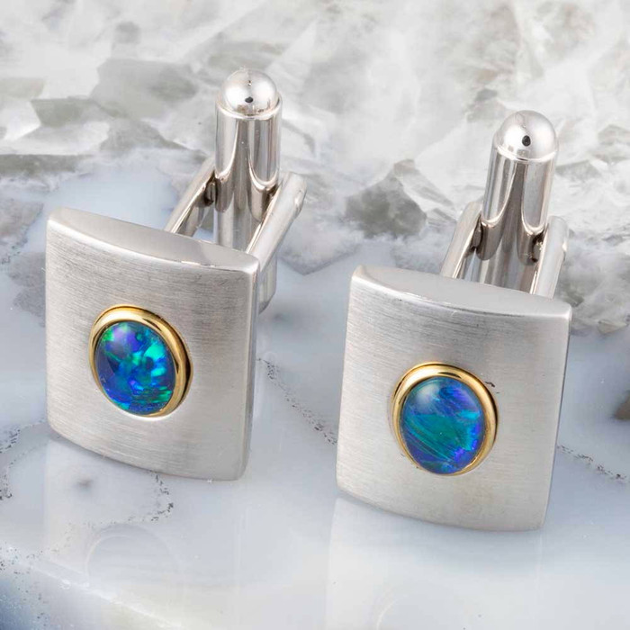 RIVERSTONE 18KT GOLD PLATED GENUINE AUSTRALIAN OPAL CUFFLINKS