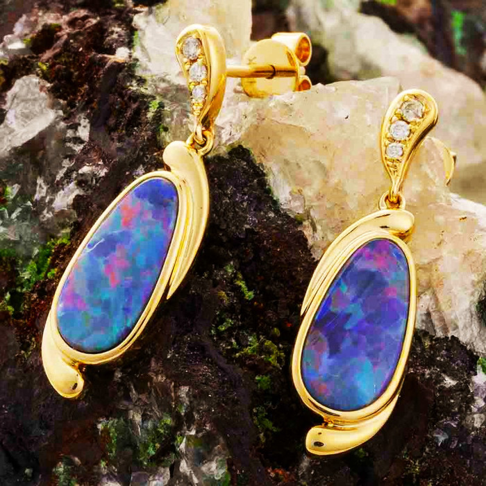 *1 ARABELLASILK 14KT GOLD & DIAMOND AUSTRALIAN OPAL DROP EARRINGS