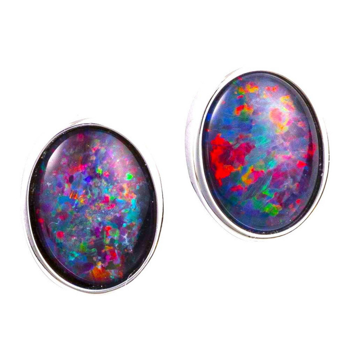 CAMILLESAPPHIRE STERLING SILVER AUSTRALIAN OPAL STUD EARRINGS