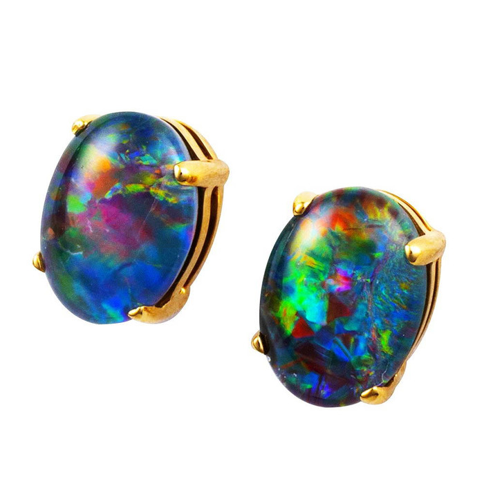 ANASTASIAIVORY 14KT GOLD AUSTRALIAN OPAL STUD EARRINGS