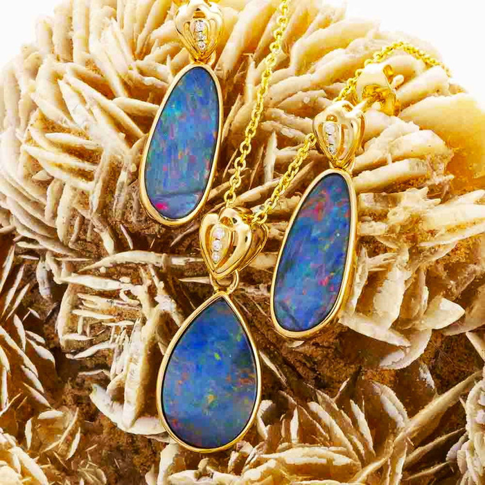 VIVIENNE CRYSTAL14KT GOLD & DIAMOND AUSTRALIAN OPAL MATCHING SET