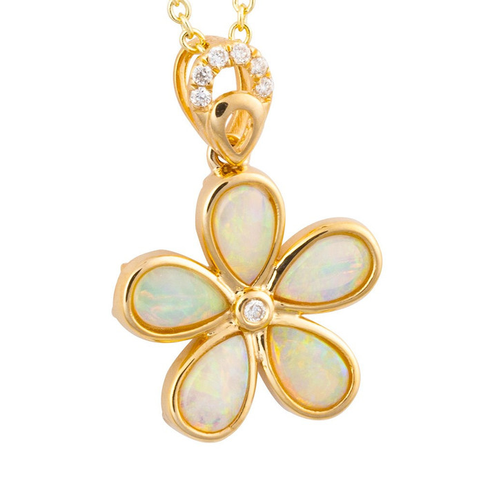 * 1 BRIGHT RAINBOW 14KT YELLOW GOLD & DIAMOND AUSTRALIAN OPAL NECKLACE