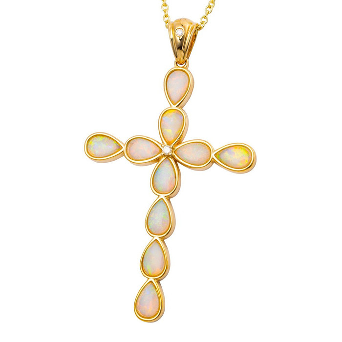 *1 A GODS LOVE 14KT YELLOW GOLD & DIAMOND AUSTRALIAN WHITE OPAL NECKLACE