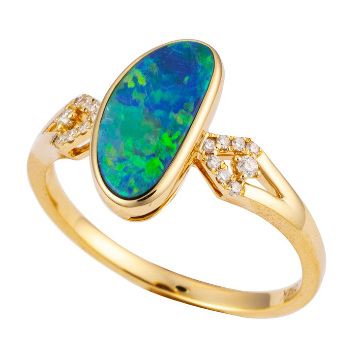 *GARDEN GLITZ 14KT GOLD & DIAMOND AUSTRALIAN OPAL RING