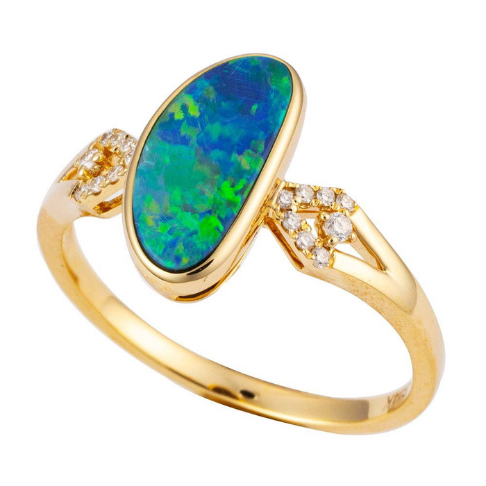 * GARDEN GLITZ 14KT GOLD & DIAMOND AUSTRALIAN OPAL RING