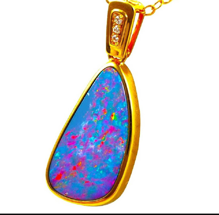 *  1 LADY ADA 14KT YELLOW GOLD & DIAMOND AUSTRALIAN OPAL PENDANT 