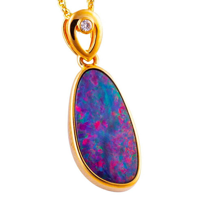 * CONFETTI RAINBOW SPLASH 14KT YELLOW GOLD & DIAMOND AUSTRALIAN OPAL NECKLACE