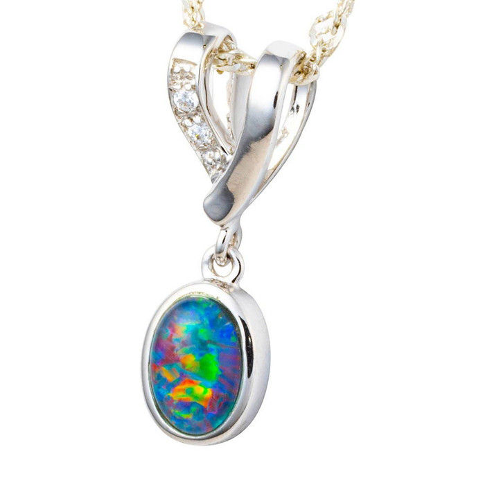 * LUMINARA BLOOM STERLING SILVER AUSTRALIAN OPAL NECKLACE
