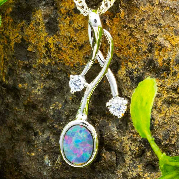 * CELESTINE EMBER STERLING SILVER AUSTRALIAN OPAL NECKLACE
