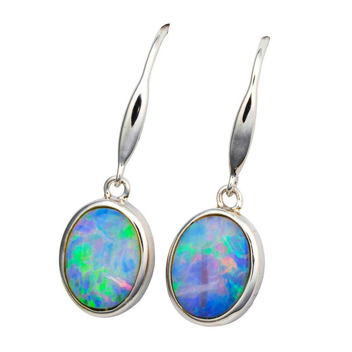 AURORA CASCADE STERLING SILVER AUSTRALIAN OPAL DROP EARRINGS