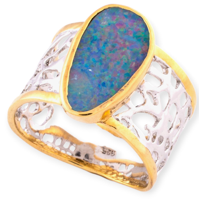 * 1 Moonlit Meadow Sterling Silver Couture Opal Ring