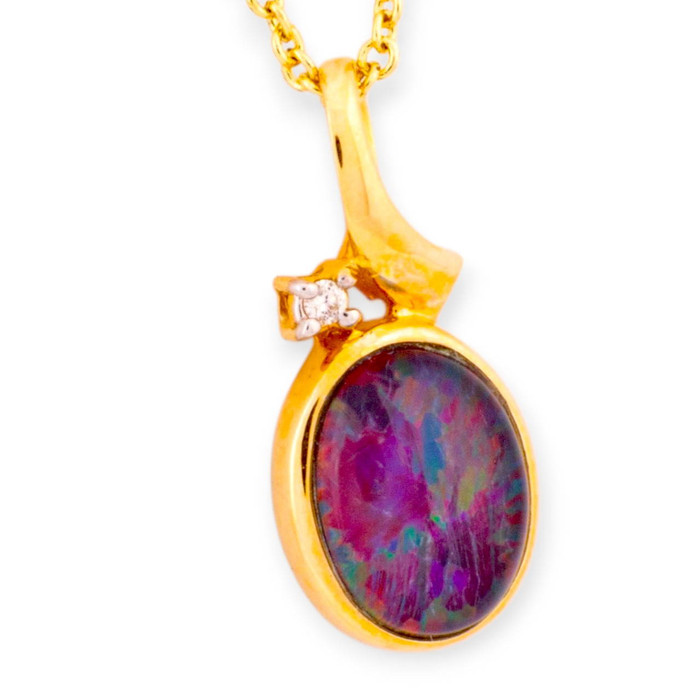 * Eternal Flame 14kt Gold  & Diamond Opal Pendant
