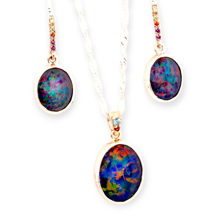 Divine Nature Sterling Silver Opal Jewellery Set