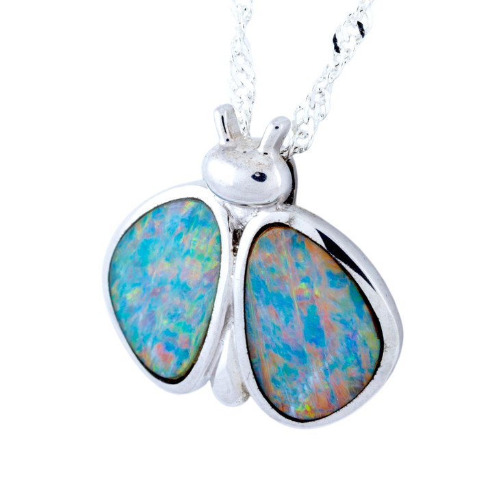 *1 A Ethereal Aurora Butterfly Sterling Silver Opal Pendant
