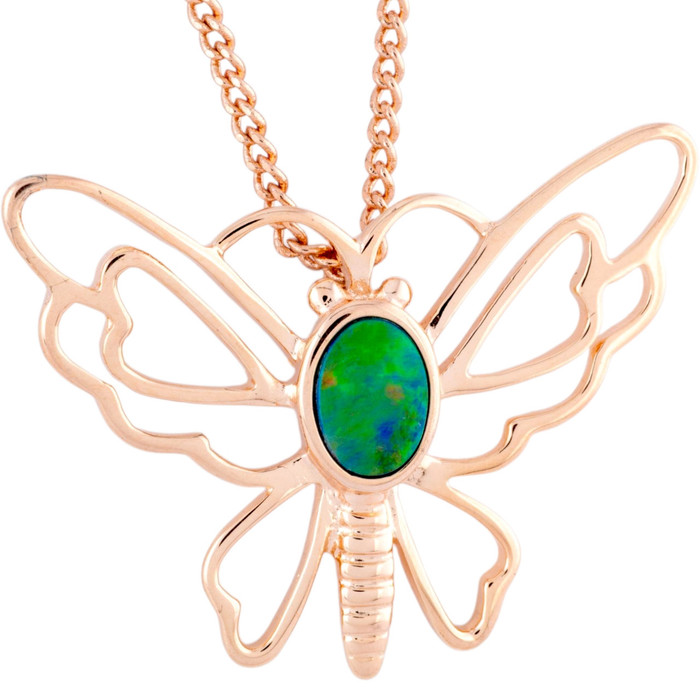 Prism Glow Butterfly Rose Gold Plated Opal Pendant