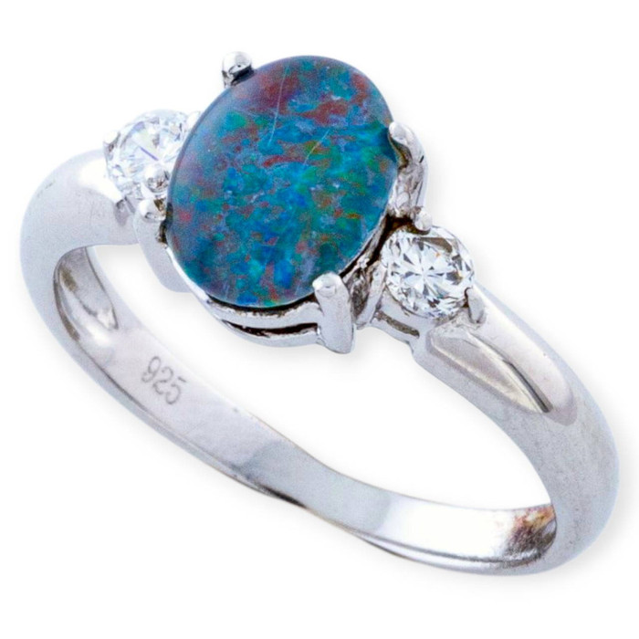 Firelight Glow Sterling Silver  Australian Opal Ring
