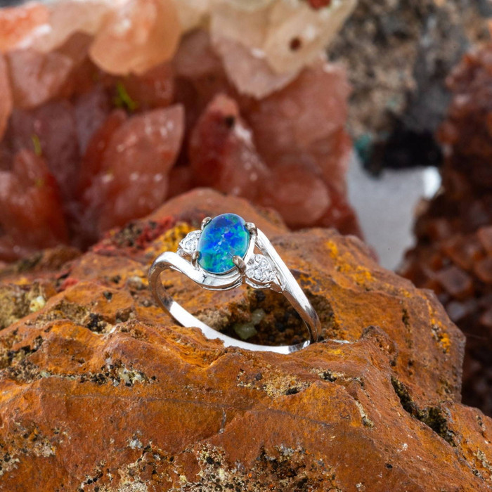 Rainbow Ember Sterling Silver Australian Opal Ring