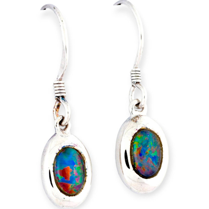 Starlight Glow Sterling Silver Opal Drop Earrings