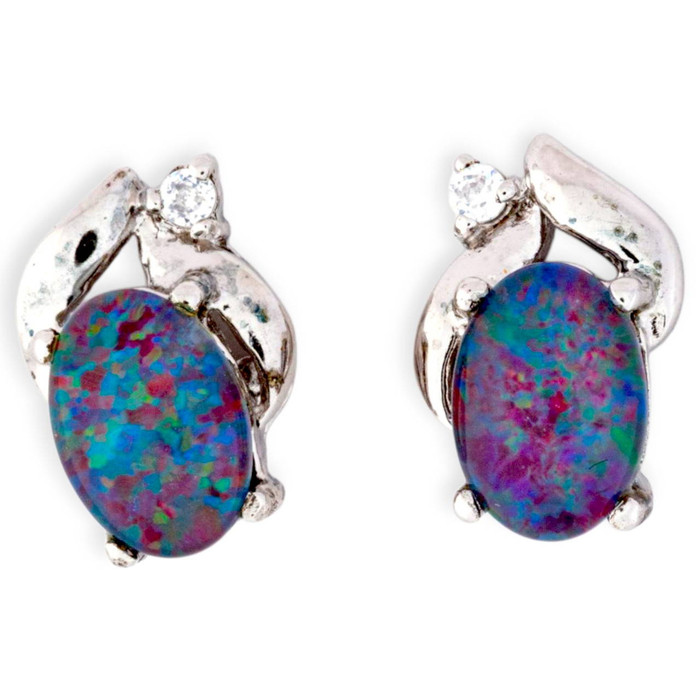 Golden Dawn Sterling Silver Opal Stud Earrings