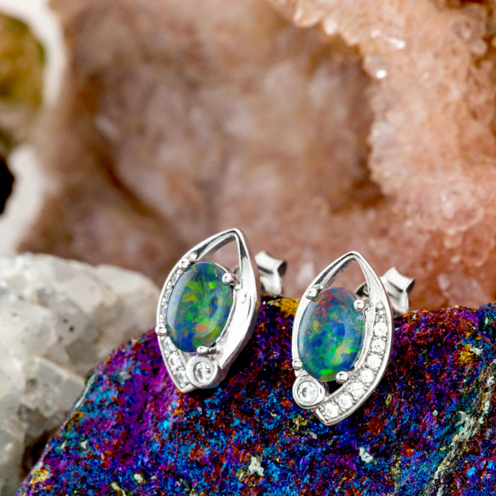 Twilight Spark Sterling Silver Opal Stud Earrings Twilight Spark Sterling Silver Opal Stud Earrings