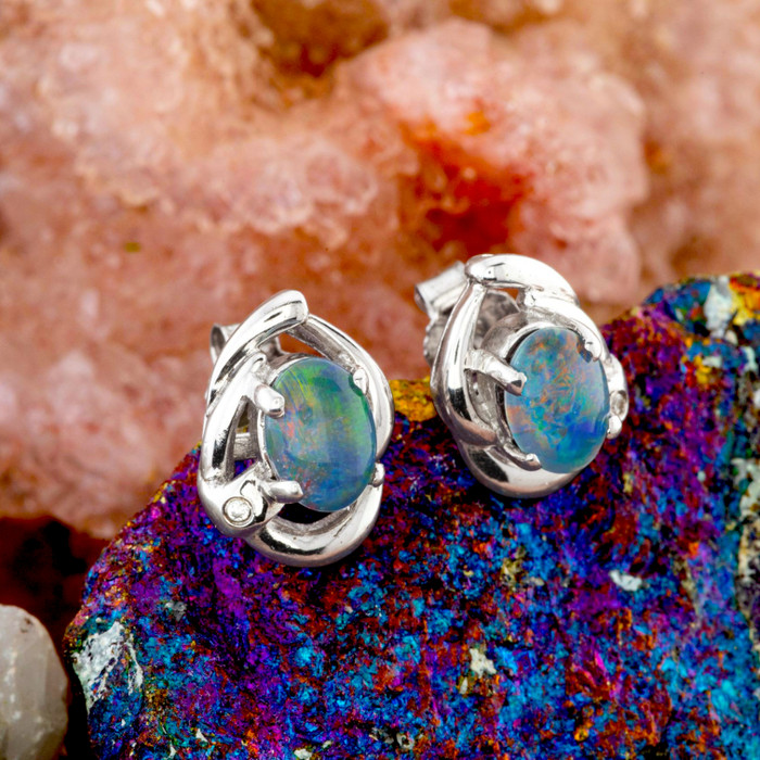 Prism Glow Sterling Silver Opal Stud Earrings Prism Glow Sterling Silver Opal Stud Earrings