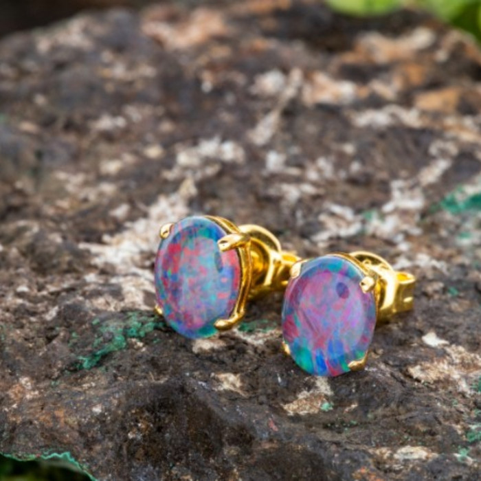 CELESTIAL PINKFIRE OPAL STUDS 18KT GOLD PLATED EARRINGS